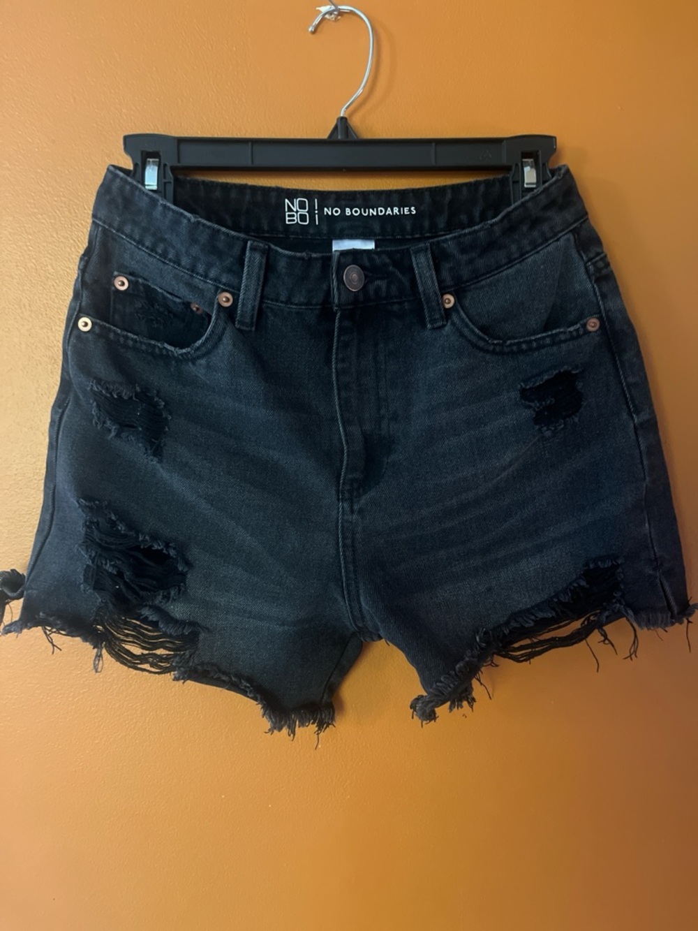 No Boundaries Black Distressed High-Rise Denim Shorts
